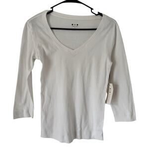 NWD Three Dots White V Neck 3/4 Sleeve T-Shirt Women’s Size Small